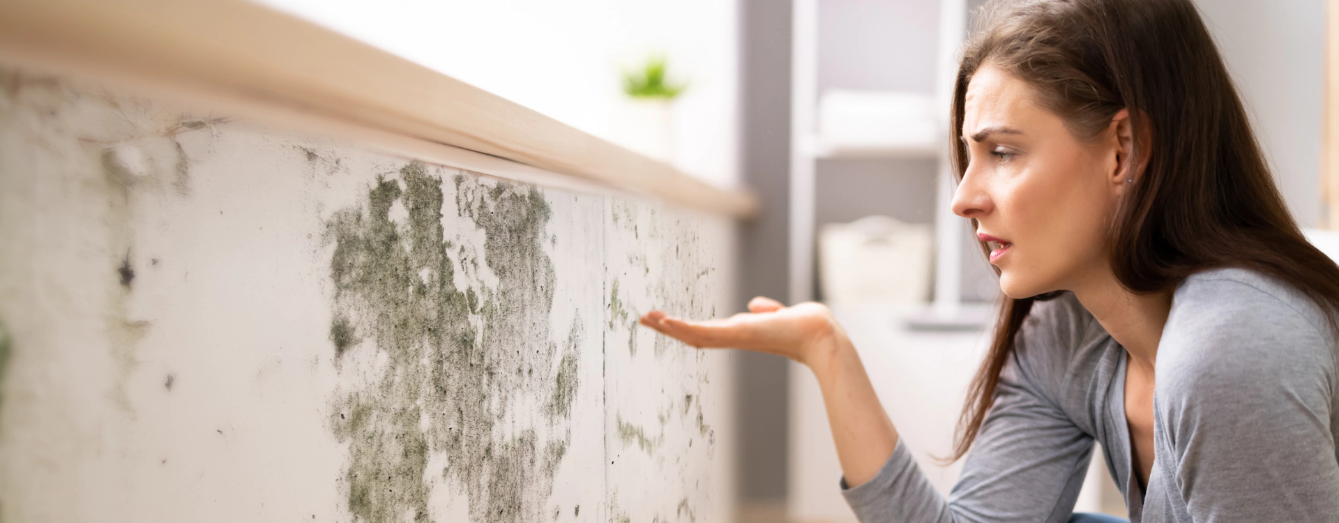 woman checking the mold of a wall